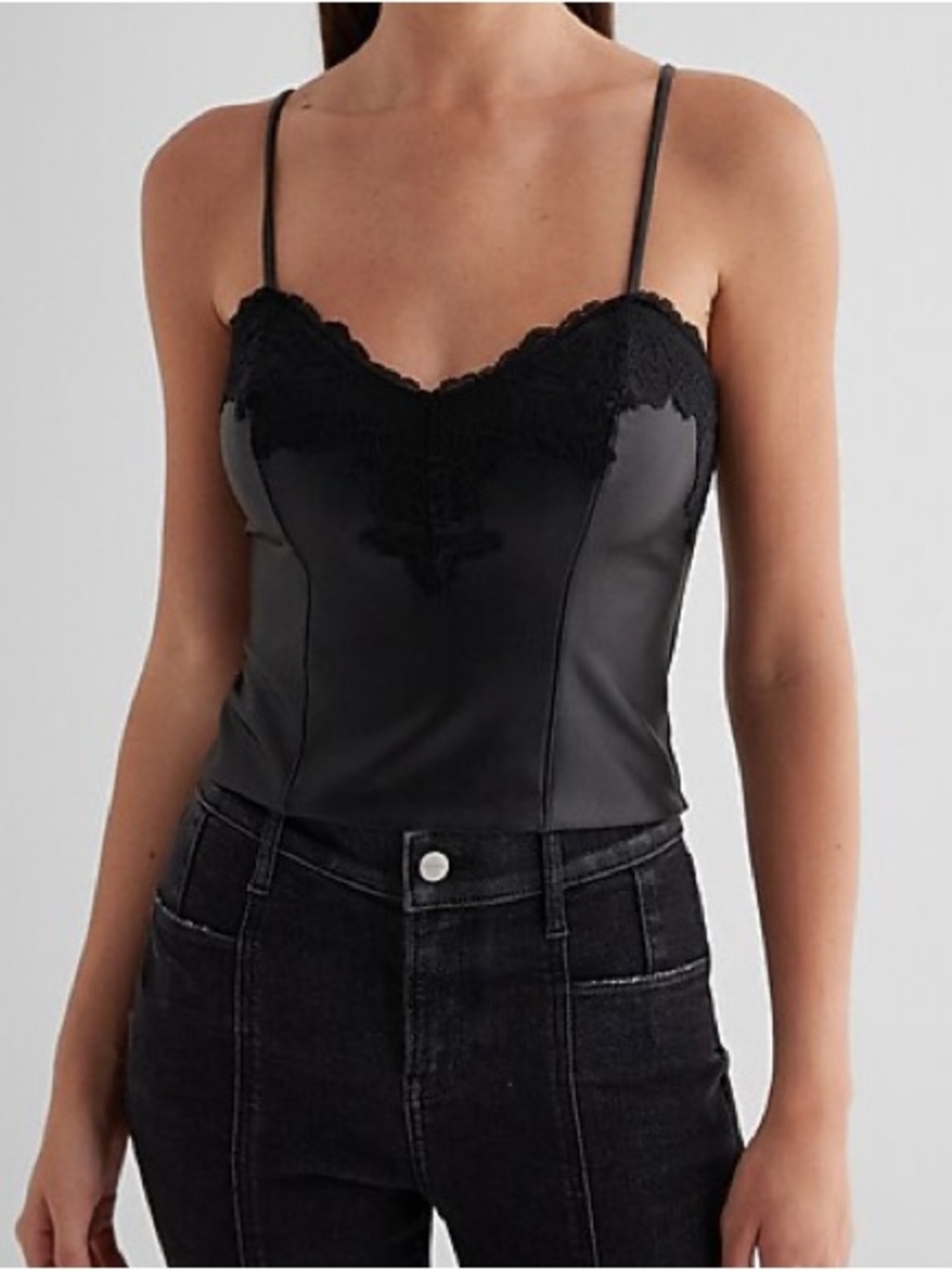 Express Black Faux Leather Lace Cami Top